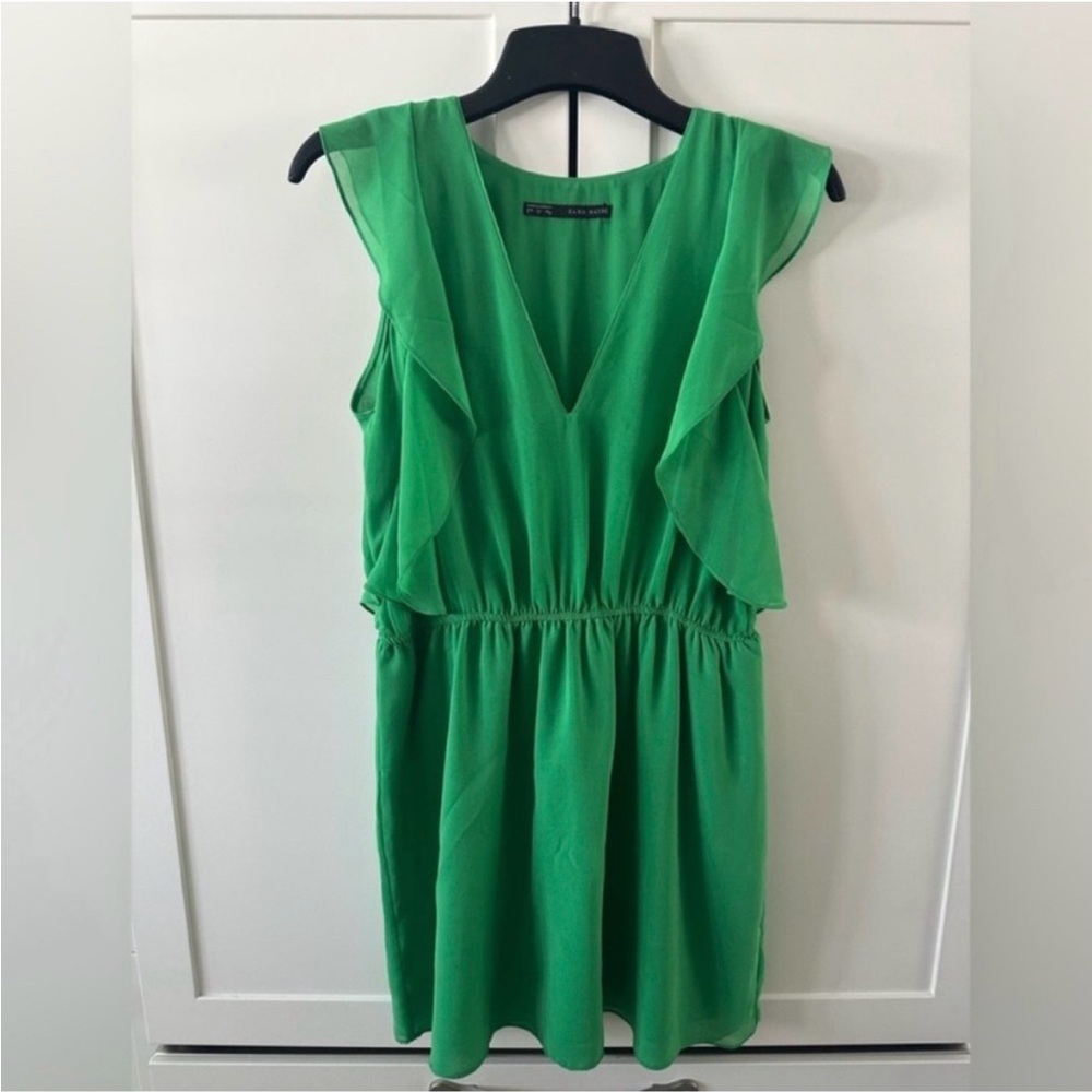 Zara - green sleeveless/ruffle dress